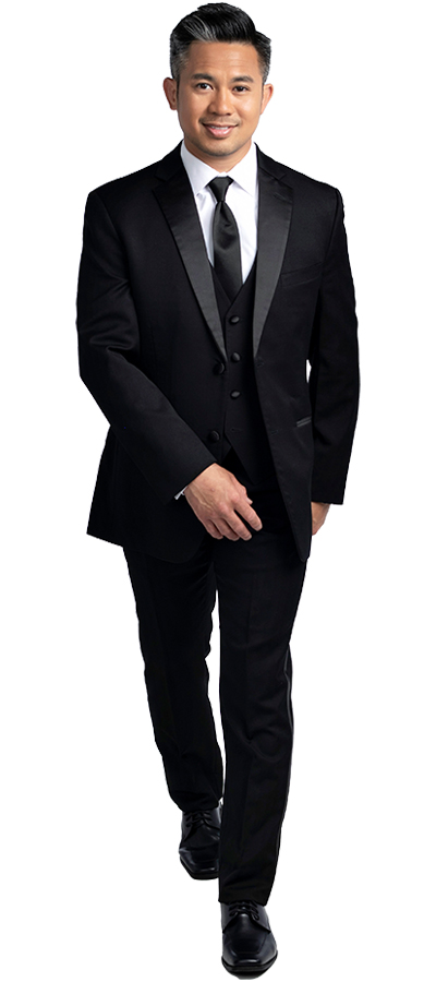 Black-2-Button-Tuxedo-133-7c - Skeffingtons Formal Wear Front view of the Black Two Button Notch Tuxedo