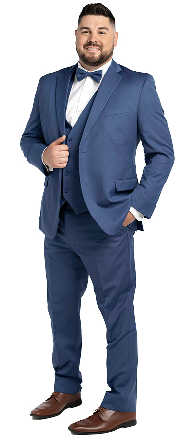 Left side view of the Fox Blue Tuxedo