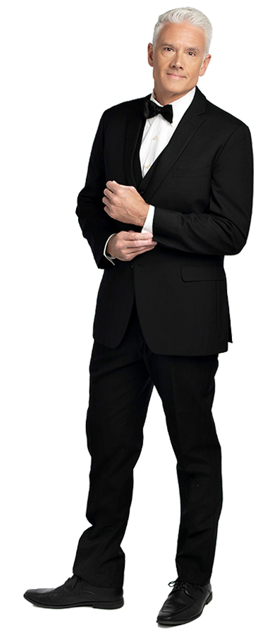 Front view of the Black Mason Suit