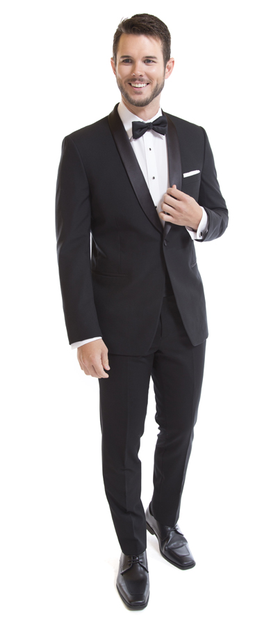 one-button-shawl-for-purchase-1a - Skeffingtons Formal Wear Front view of the one button Shawl Black Tuxedo