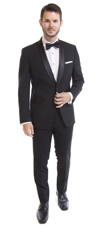 one-button-shawl-for-purchase-3a - Skeffingtons Formal Wear Front view of the one button Shawl Black Tuxedo